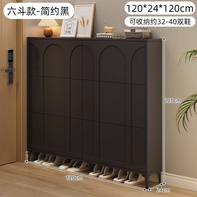 Ultra-thin tipping shoe cabinet cream style for home door small narrow entrance door shoe cabinet space-saving entrance cabinet all-in-one shoe rack