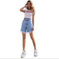 63-30836#  cross-border women's fashion european & american ins style spring/summer slimming frayed wide-leg denim shorts