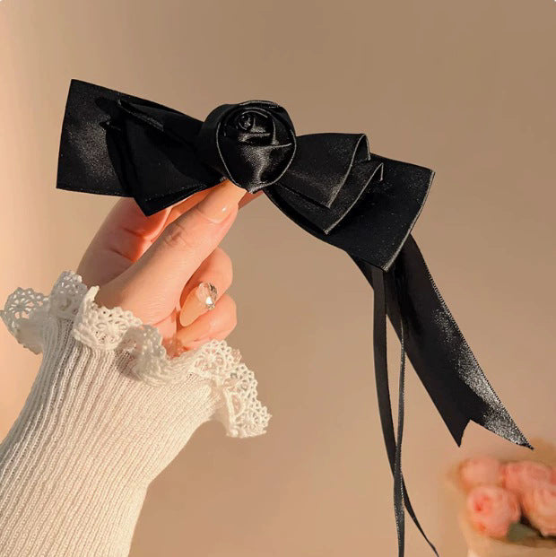 Sweet white bowknot flower hair clips - mori style handmade rose double ponytail clips - lolita hair accessories & headwear