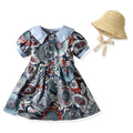 Girls' floral print cotton dress with straw hat - vintage-inspired, chic, and sweet