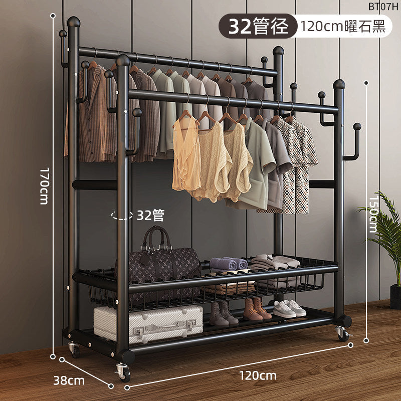 Clothes rack floor-standing bedroom for home double-pole clothes drying rack movable clothes rack indoor clothes storage coat rack