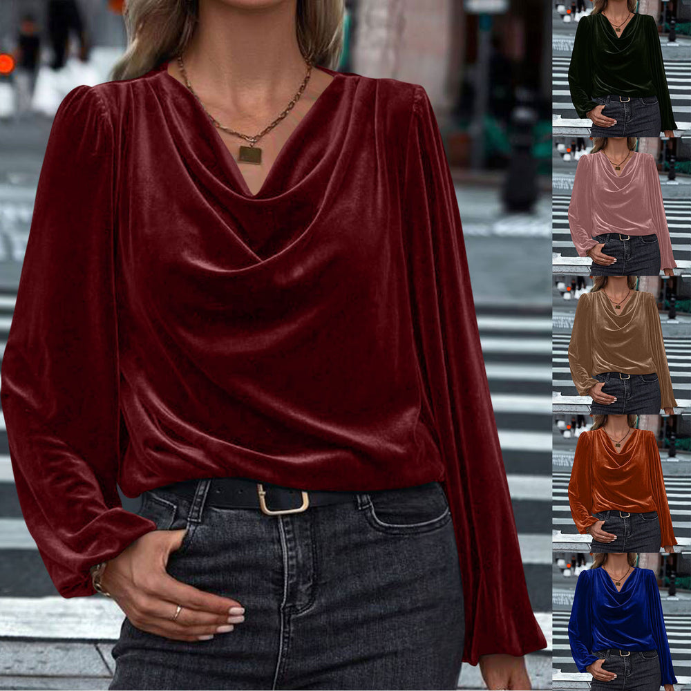 autumn/winter new arrivals: cross-border women's fashion - european & american style korean fleece turtleneck long sleeve top for women
