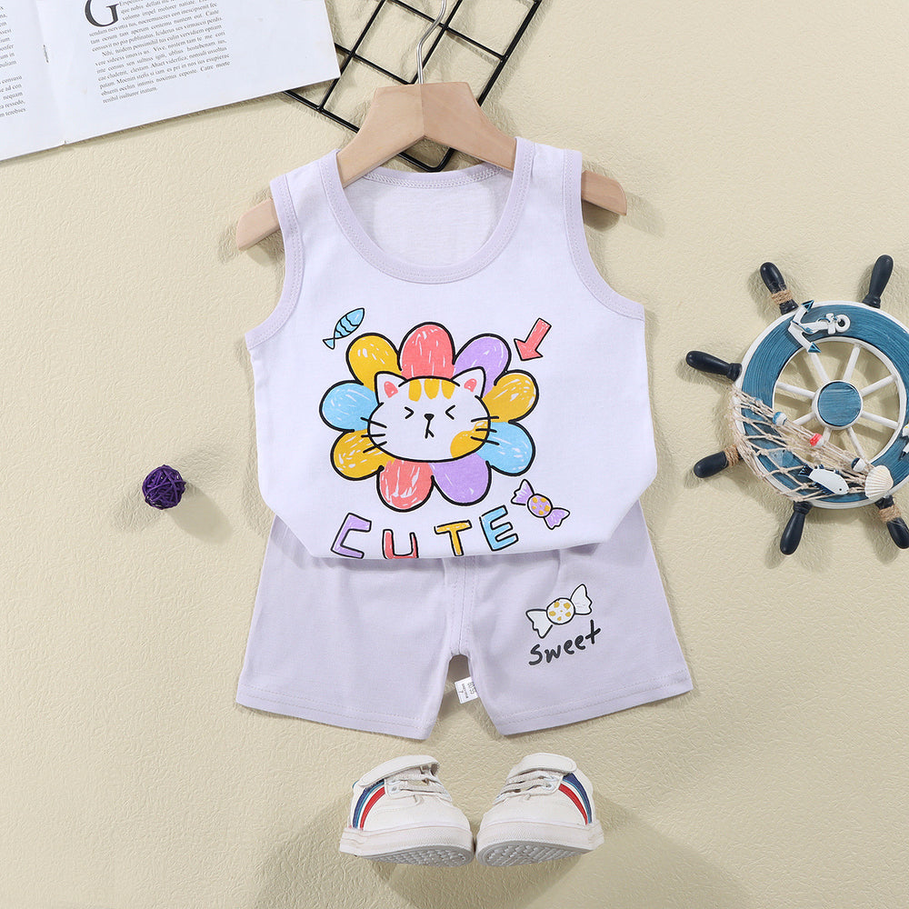 Kids' tank top set - summer new arrival: pure cotton girls' shorts outfit, korean style sleeveless set for baby boys and girls