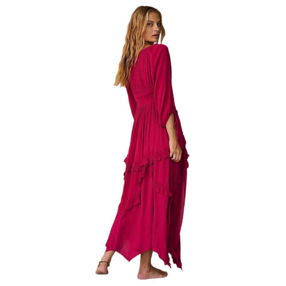 summer new european and american style fashionable sexy dress - deep v lace hollow-out beach dress/gown