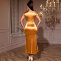 elegance off-the-shoulder satin dress one shoulder stereo flower silm hip party dinner dressdresses