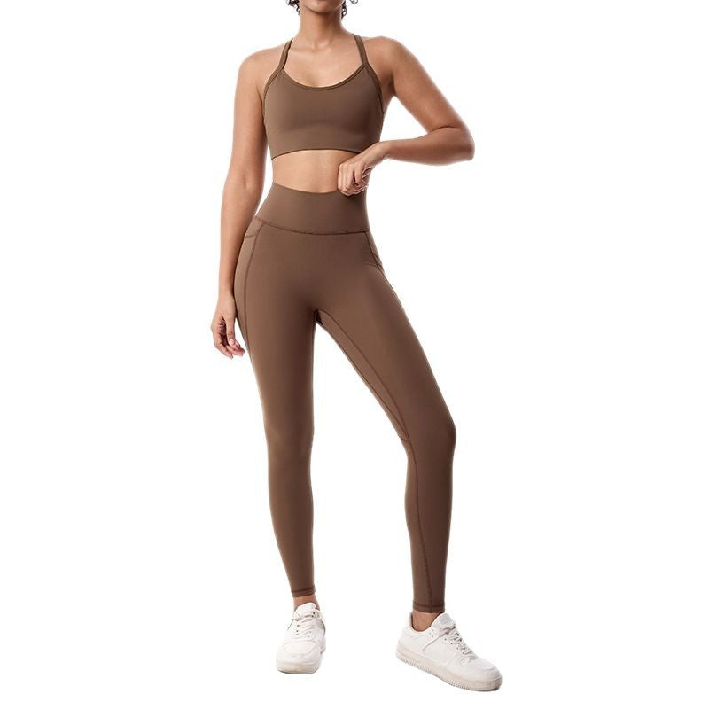 in stock thin tight-fitting breathable fitness clothing suit high waist hip lifting outdoor sports yoga clothing suit for women