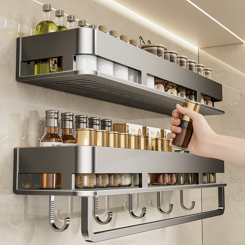 No punching, kitchen storage rack, wall-mounted multi-functional drain, household condiment seasoning rack