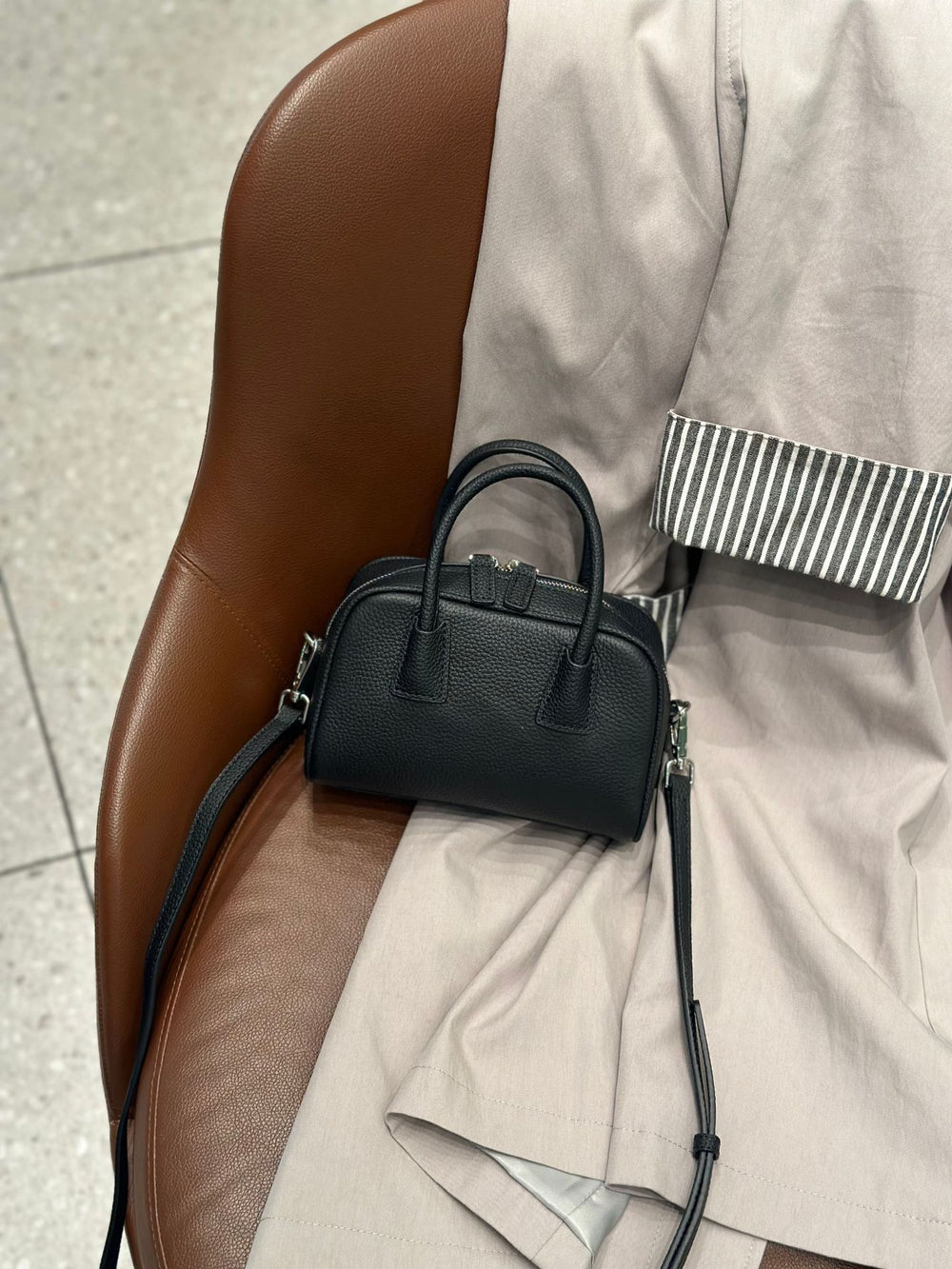 2026 bowling bag genuine leather boston bag first layer cowhide shoulder crossbody small bag k-style satchel bag women's bag