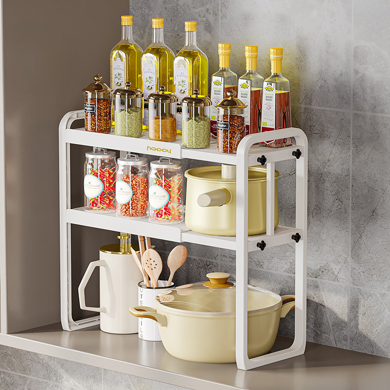 Retractable kitchen bathroom rack countertop cabinet baffle layered rack plastic storage pot rack desktop small shelf