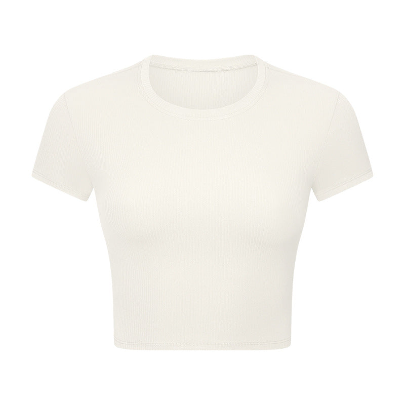 New spr ribbed high-stretch shaping workout yoga top - slim fit, figure-flattering, short sleeve activewear for women (ds371)