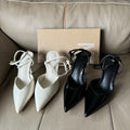 Spanish summer new arrivals: patent leather-effect strappy pointed-toe high heel sandals - open back, cut-out mules
