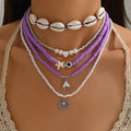Wholesale beach necklace fashion cross-border accessories women's bohemia soft clay rice beads multi-layered wearing shell clavicle chain