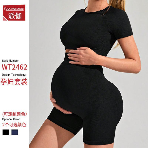 Yoga clothes maternity suit women's summer peach hip sports belly support slim fit short women's fitness vest set