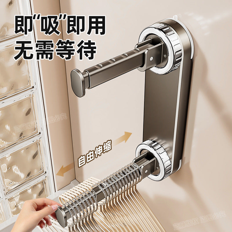 Strong suction cup hanger hanging rod storage rack household bedroom multi-functional non-punching folding telescopic clothing storage rack