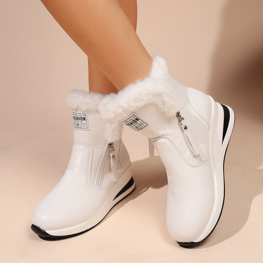 autumn/winter new collection: platform wedge heel, height-increasing, casual short boots with side zipper, fleece-lined, extra thick, warm snow boots for women
