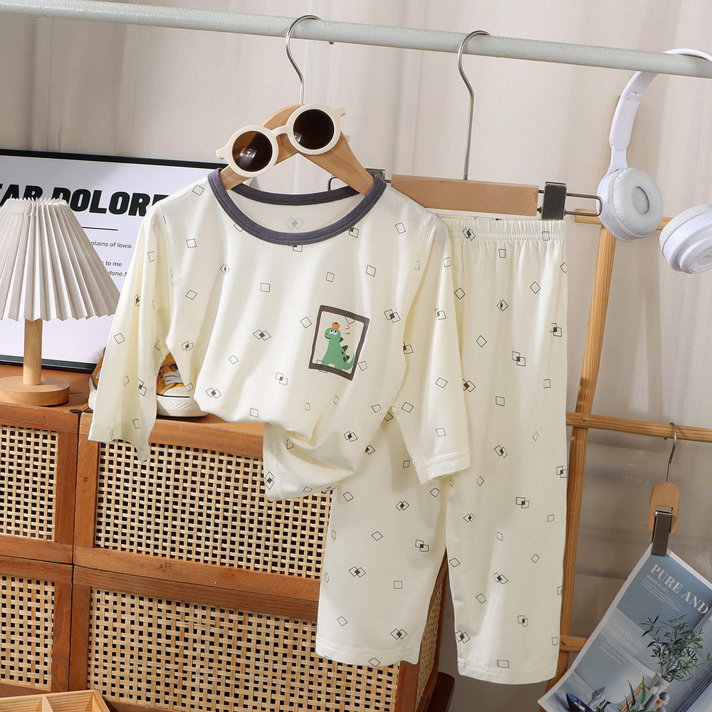 a type kids home clothes for boys and girls cartoon thin pajamas modal air-conditioning clothes openable short sleeves