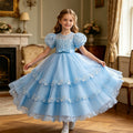 new arrival children's dress princess dress girl long dress short sleeve mesh tutu skirt lace costume in stock