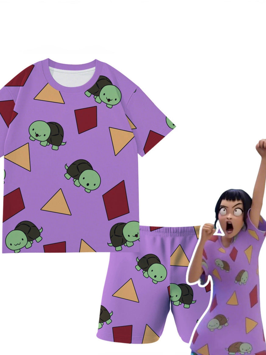 new k-pop demon slayer girl group short sleeve & shorts cartoon anime merchandise kids' pajama set loungewear