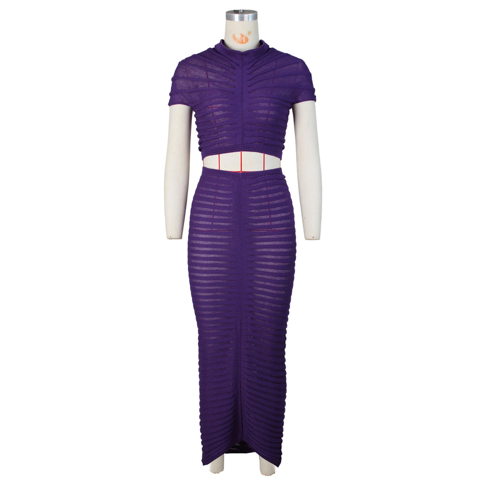 supply european and american women's clothing sexyknitting see-through nightclub suit low-waisted hip skirt suit
