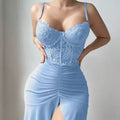 new black lingerie set: sexy sheer lace babydoll with slit maxi skirt and bodycon panties