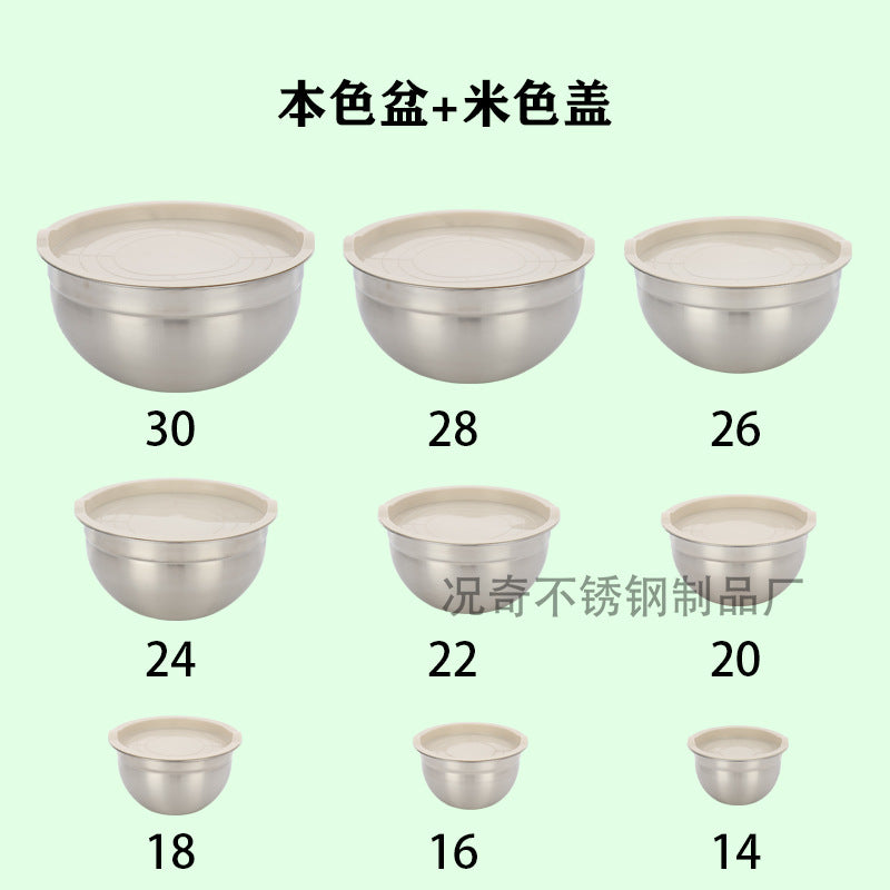 american colorful silicone bottom salad bowl with lid cooking baking salad bowl set stainless steel egg bowl