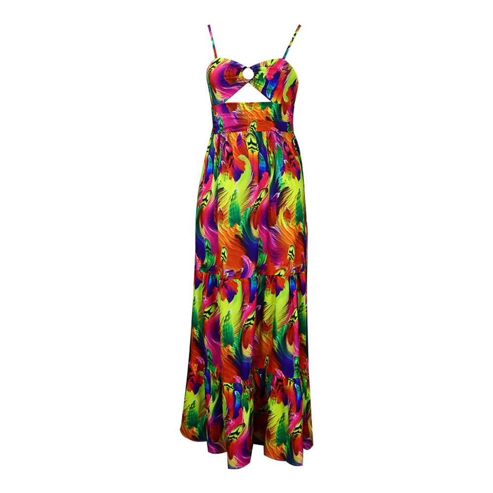 D299 cross-border summer new arrivals: european and american style sexy camisole dress, printed sleeveless sexy backless foreign trade maxi dress