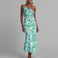 new european and american style sexy camisole maxi dress - printed asymmetrical neck fishtail dress - elegant commute