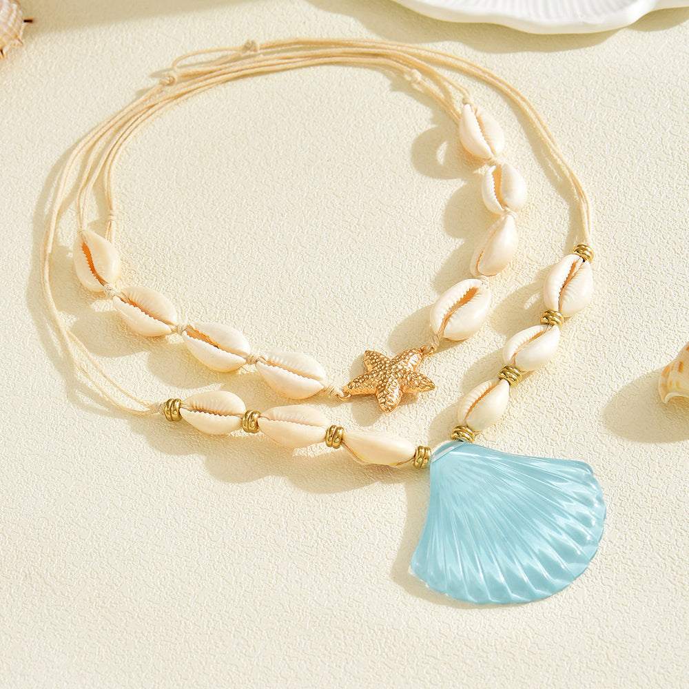 New arrival shell necklace wholesale fashion cross-border necklace bohemia beach style pendant women's double-layer design necklace