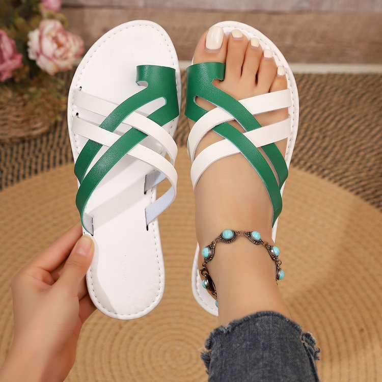 European and american plus size thong sandals - new women's flat, versatile, casual crossover sandals, beach shoes, and flip-flops