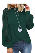 new cross-border  autumn/winter round neck long sleeve lace patchwork loose top for women