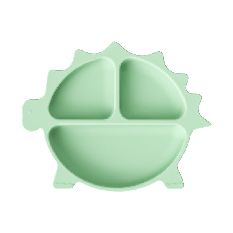 Children's silicone grid suction cup dinner plate, cartoon dinosaur integrated baby baby separation complementary food tableware customization