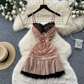 French lace patchwork camisole dress - summer slimming a-line mini dress - green sexy