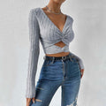 cross-border women's fashion: sexy v-neck tee - autumn/winter cropped slim-fit top with a touch of flair