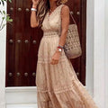 Summer new arrivals: women's sexy deep v sleeveless chiffon dress - patchwork midi dress for  &