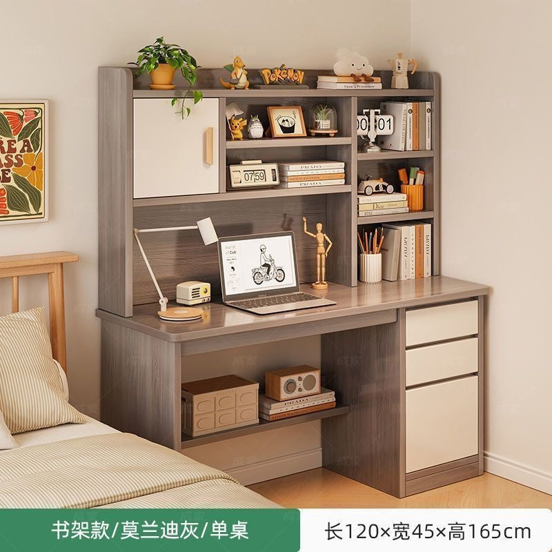 Nordic student desk with bookshelf - all-in-one home bedroom desktop computer desk - assembled study table for elementary school students - writing desk