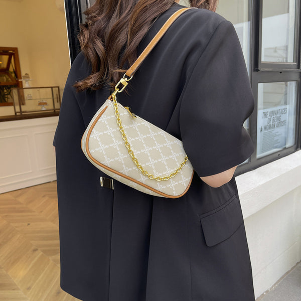 Premium light luxury printed shoulder armpit bag women's bag summer diamond chain hand bag retro fashion messenger bag