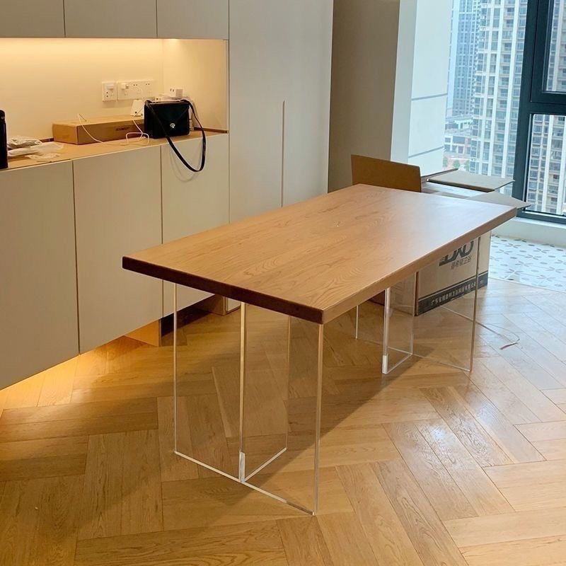Acrylic solid wood suspended dining table and chair small apartment log style living room desk computer table rectangular dining table