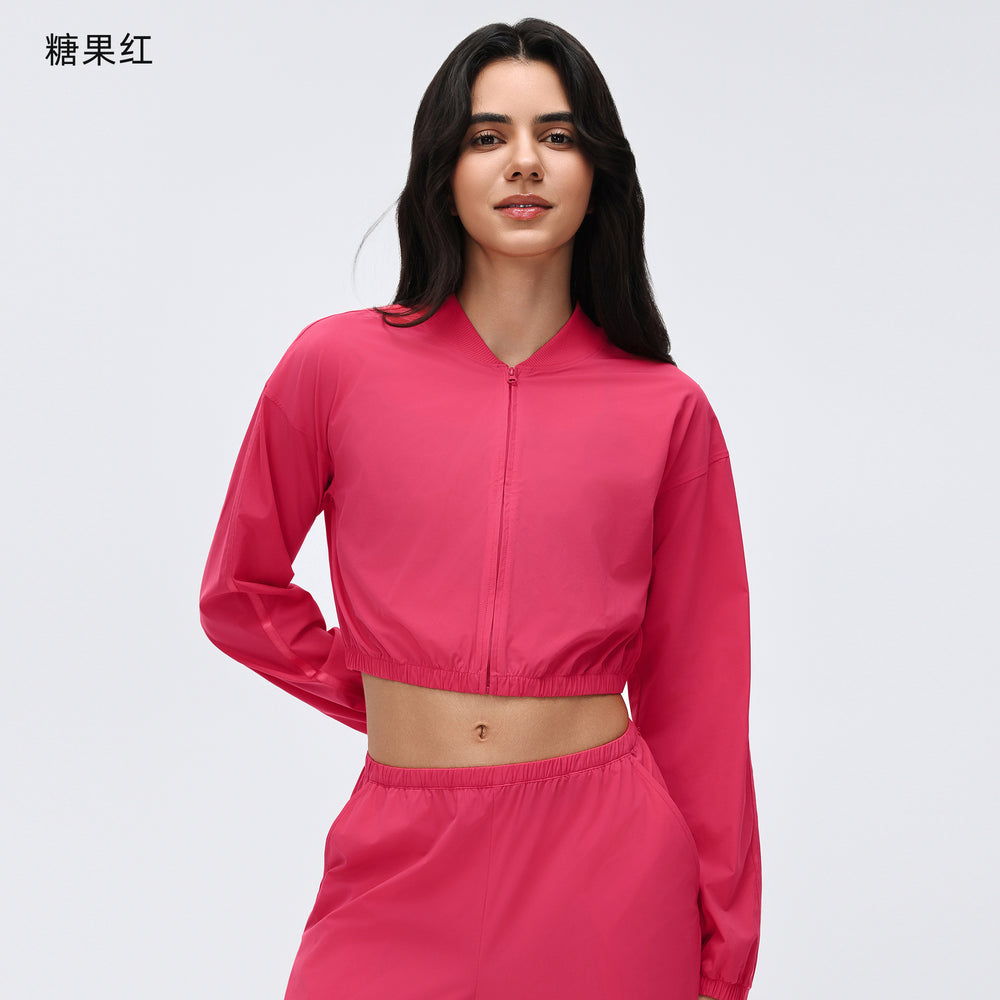 Women's outdoor sports fitness outfit set - lightweight long sleeve zip-up jacket & loose fit straight leg casual active pants