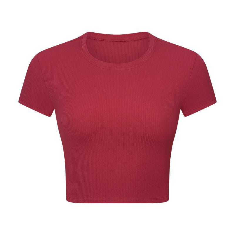 New spr ribbed high-stretch shaping workout yoga top - slim fit, figure-flattering, short sleeve activewear for women (ds371)