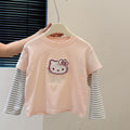New spring girls' cartoon striped patchwork base layer t-shirt, korean style top for baby girls, trendy children's clothing