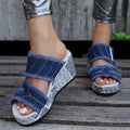 Fashionexportplus size one-piece buckle high-heeled slippers women's wedge heel thick sole cloth beach sandals independent station