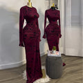 European and american cross-border women's fashion:  summer new arrival - elegant round neck printed design, long sleeve bodycon mini dress