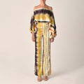 european and american women's fashion printed off-the-shoulder loose batwing sleeve cinched-waist wide-leg pants two-piece set, customizable
