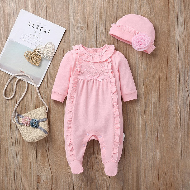 Kidsspring & fallnew arrivalcute baby jumpsuit baby girl bag butt girl girllong sleeves bag foot crawling suit khaki
