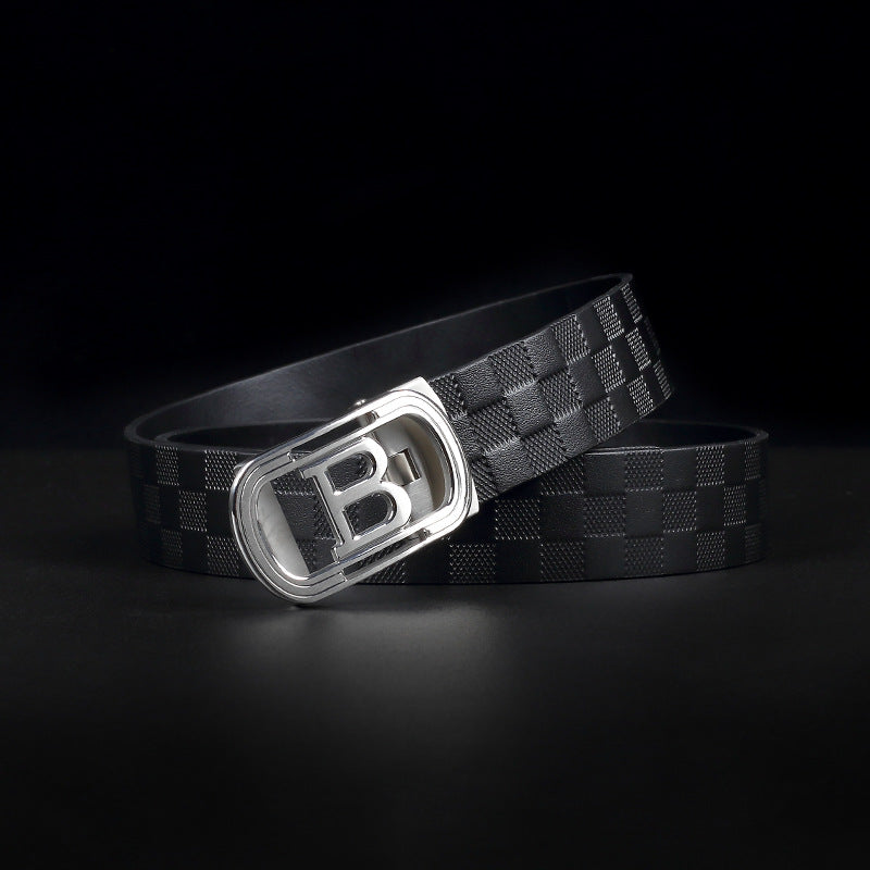 Stainless steel automatic buckle men's belt, leather embossed belt, first layer of pure cowhide B letter men's belt versatile