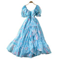 French fairy style puff sleeve floral dress women's summer korean style cinched waist ruffle hem vacation maxi dress - elegant