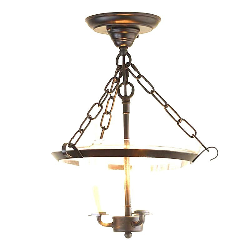 American country retro glass cover black iron chain ceiling lamp loft cafe aisle cloakroom