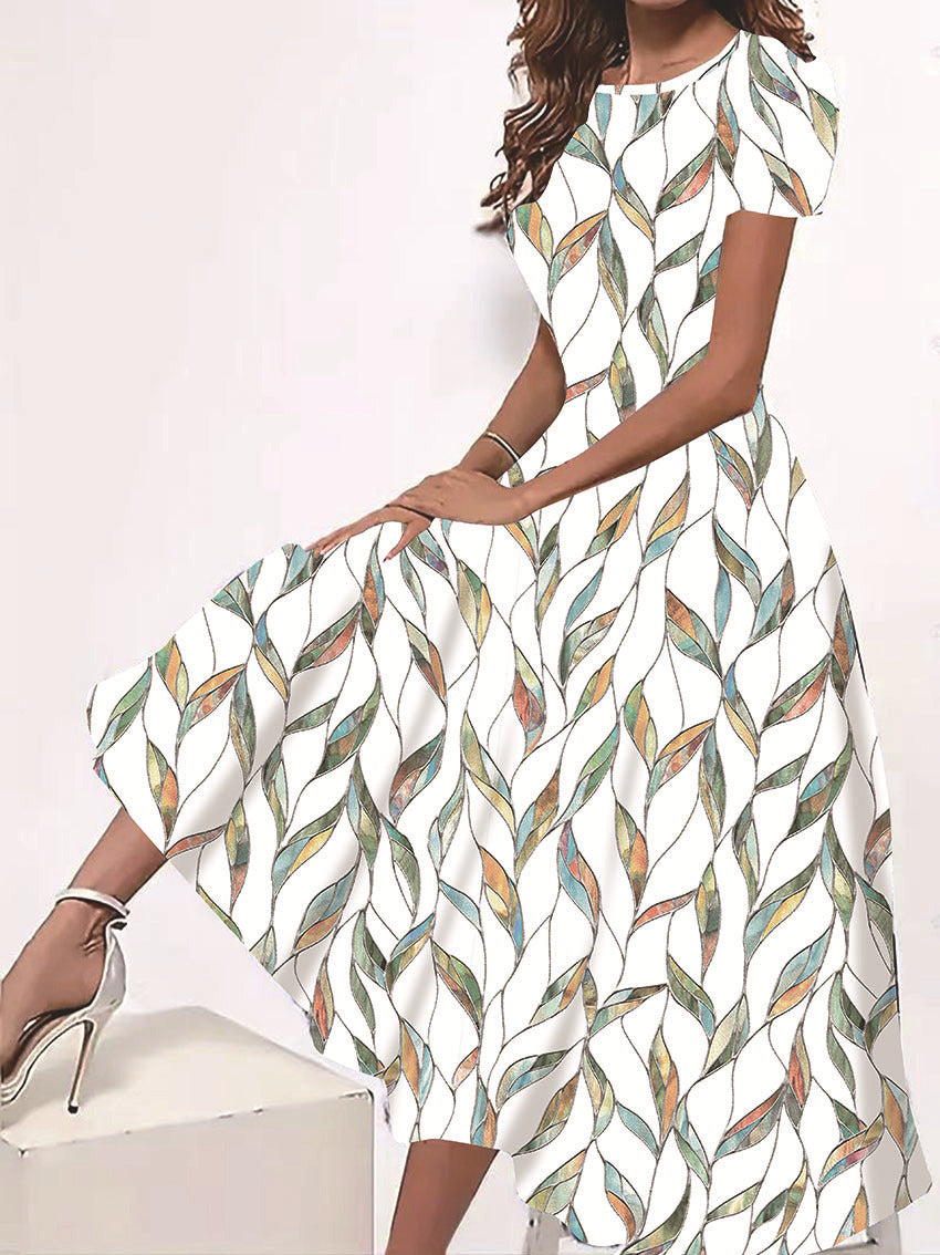 2024 european and american cross-border spring/summer new digital print round neck dress