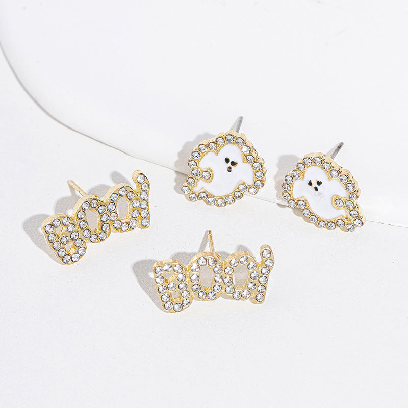 Halloween oil drop earrings wholesale european and american cross-border jewelry little monster diamond-encrusted pumpkin earrings witch mask earrings