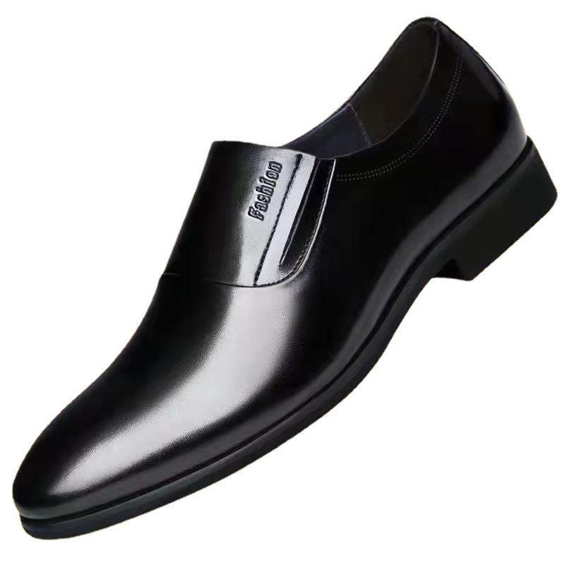 Men's leather shoes - business casual, formal, soft sole, non-slip, slip-on, lazy shoes, middle-aged and elderly dad shoes - black